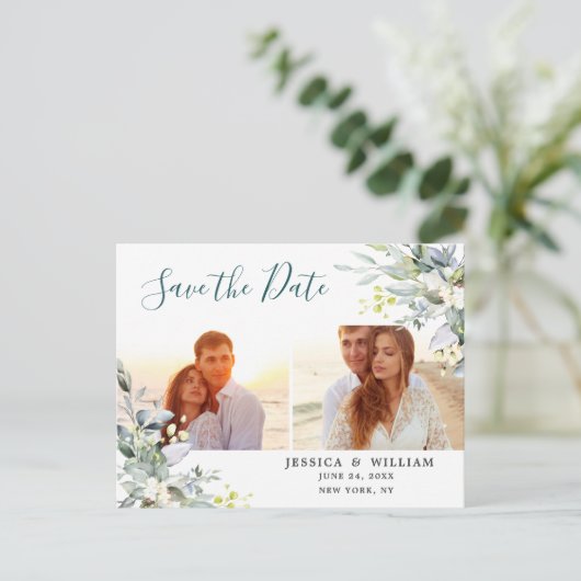 Carte Postale Elégant Eucalyptus 2 PHOTO Mariage Enregistrer la (Debout devant)