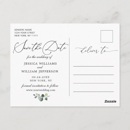 Carte Postale Elégant Eucalyptus 3 PHOTO Mariage Enregistrer la  (Dos)