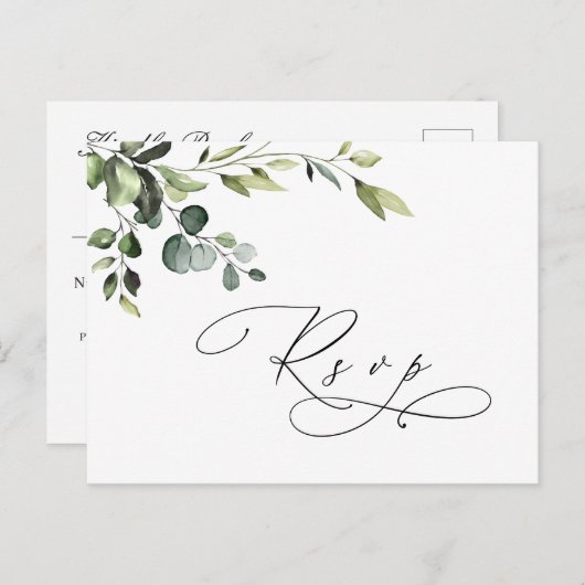 Carte Postale Elégant Eucalyptus Aquarelle Mariage RSVP (Devant / Derrière)