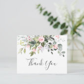 Carte Postale Elégant Eucalyptus Blush Rose Roses Merci (Debout devant)