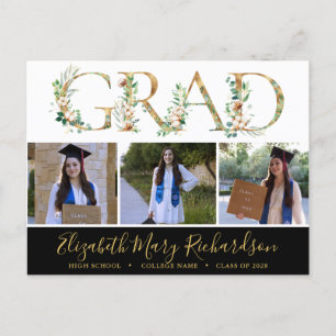 Carte Postale Elégant Eucalyptus Gold Script 3 Photo Graduation