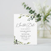 Carte Postale Elégant Eucalyptus Mariage Enregistrer la date Cod (Debout devant)