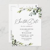 Carte Postale Elégant Eucalyptus Mariage Enregistrer la date Cod (Devant / Derrière)