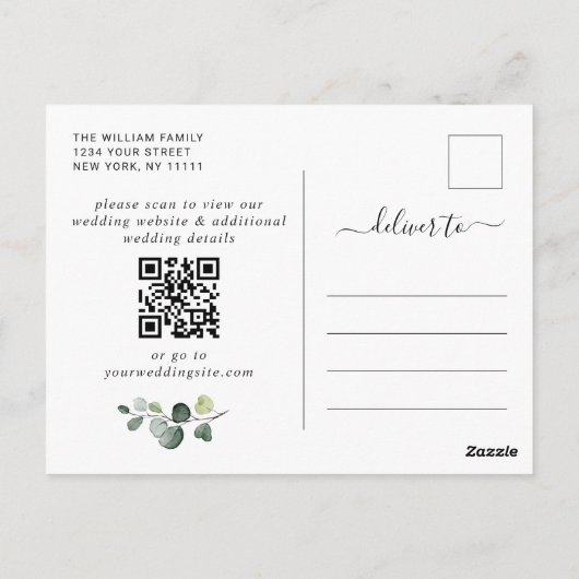 Carte Postale Elégant Eucalyptus Mariage Enregistrer la date Cod (Dos)