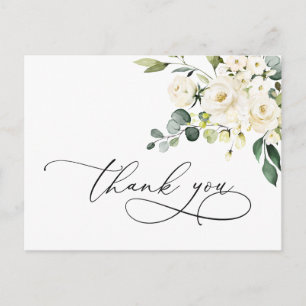 Carte Postale Elégant Eucalyptus Roses Blanches Merci Floral