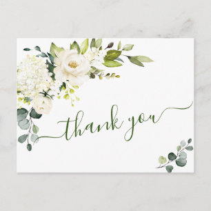 Carte Postale Elégant Eucalyptus Roses Blanches Merci Floral