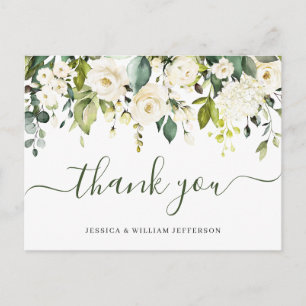 Carte Postale Elégant Eucalyptus Roses Blanches Merci Floral