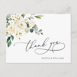 Carte Postale Elégant Eucalyptus Roses Blanches Merci Floral