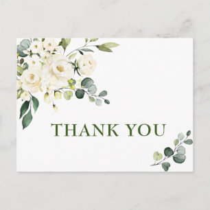 Carte Postale Elégant Eucalyptus Roses Blanches Merci Floral
