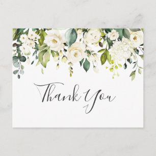 Carte Postale Elégant Eucalyptus Roses Blanches Merci Floral