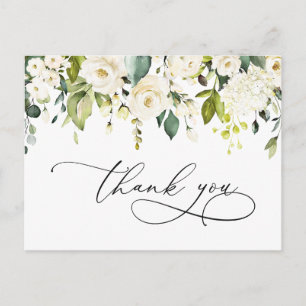 Carte Postale Elégant Eucalyptus Roses Blanches Merci Floral