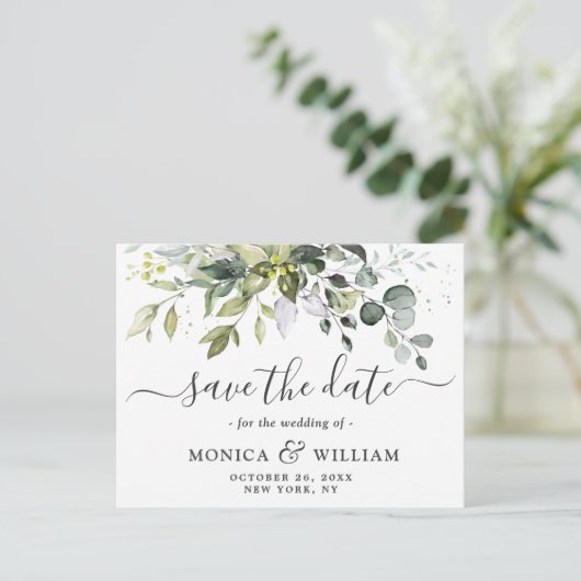 Carte Postale Elégant Eucalyptus Verdure Mariage Enregistrer la (Debout devant)