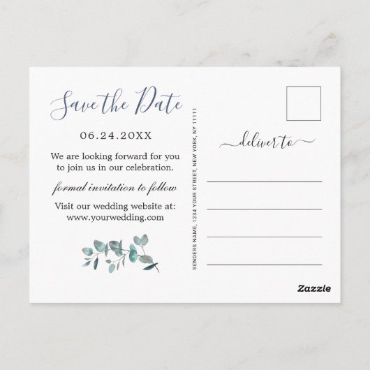 Carte Postale Elégant Eucalyptus Verdure Mariage Enregistrer la  (Dos)