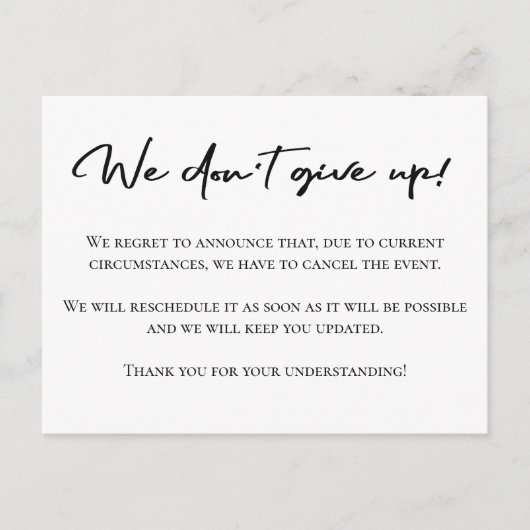 Carte Postale Élégant faire-part d'annulation noir et blanc (Devant)