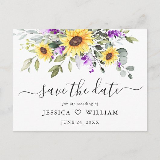 Carte Postale Élégant Faire-Part de Mariage au Eucalyptus et Lav (Devant)