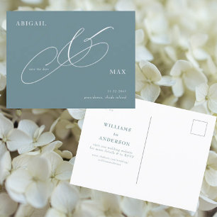 Carte Postale Élégant Faire-Part de Mariage Bleu Pervenche