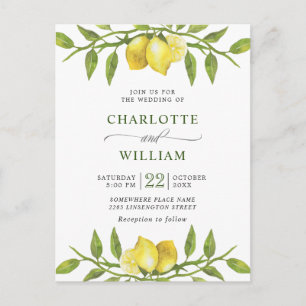 Carte Postale Élégant Faire-part de mariage de verdure aux citro