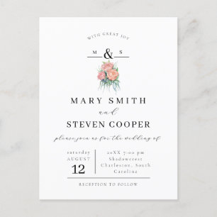 Carte Postale Élégant Faire-part de mariage Floral Monogram