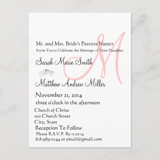 Carte Postale Élégant Faire-part de mariage Monogramme (Devant)