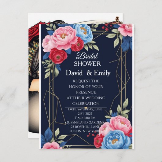 Carte Postale Élégant Faire-part de mariage Royal Floral (Devant / Derrière)