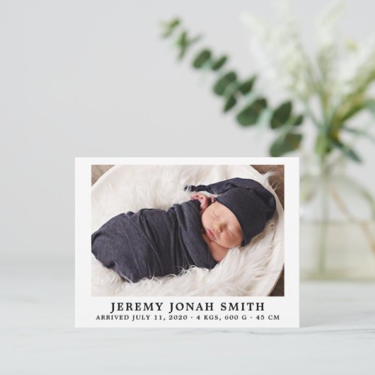 Carte Postale Élégant Faire-part de naissance bébé minimal simpl (Debout devant)