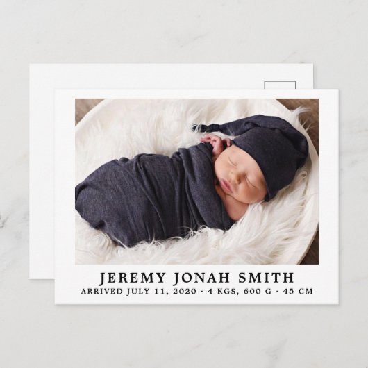 Carte Postale Élégant Faire-part de naissance bébé minimal simpl (Devant / Derrière)