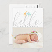 Carte Postale Elégant Faire-part de naissance Eléphant Giraffe (Devant / Derrière)