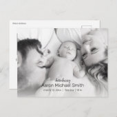 Carte Postale Élégant Faire-part de naissance photo noir et blan (Devant / Derrière)