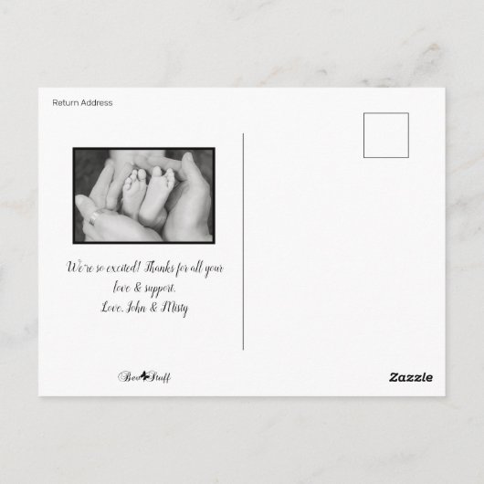 Carte Postale Élégant Faire-part de naissance photo noir et blan (Dos)