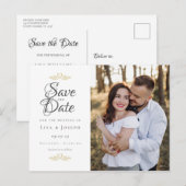 Carte Postale Élégant faire-part de photo de mariage Script Save (Devant / Derrière)
