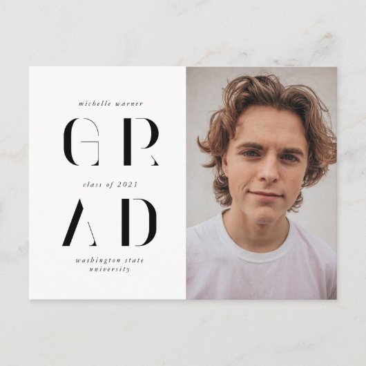 Carte Postale élégant faire-part moderne de graduation de script (Devant)