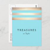 Carte Postale Elégant Faux Gold Foil rayé Turquoise Bleu (Devant / Derrière)