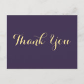 Carte Postale Élégant Faux Gold Script Purple Mariage Merci (Devant)