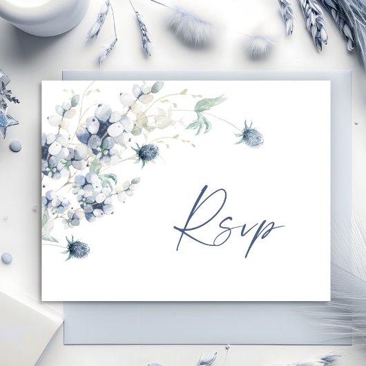 Carte Postale Elégant feuillage d'hiver bleu Dusty RSVP