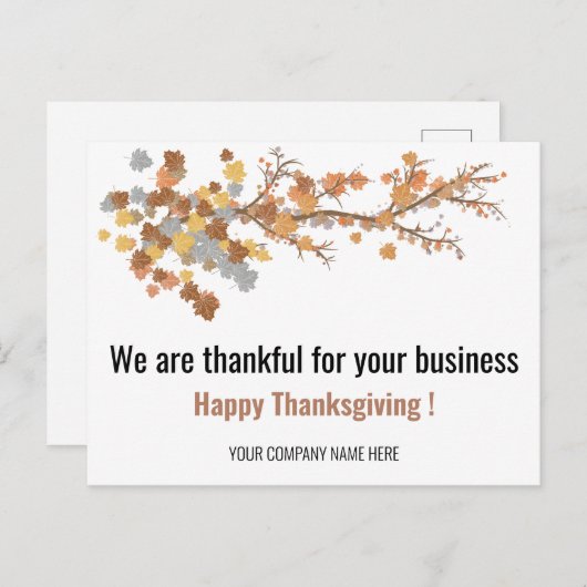 Carte Postale Élégant Feuille d'érable d'automne affaires Thanks (Devant / Derrière)