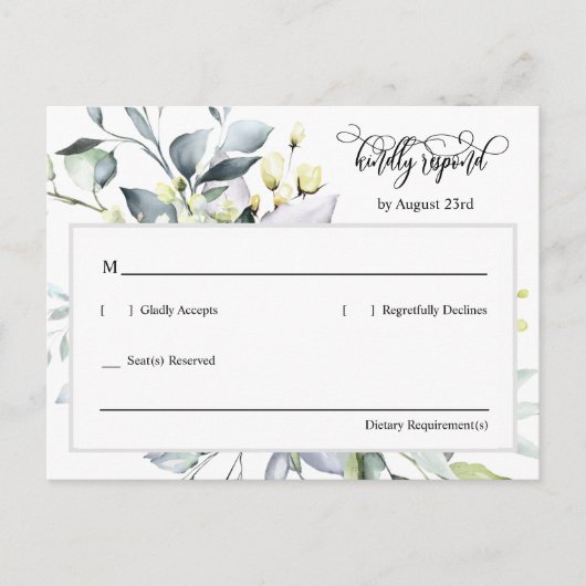 Carte Postale Élégant Feuille noir vert QR Code Adresse RSVP (Devant)