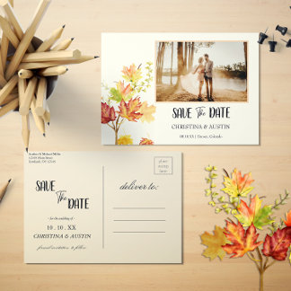 Carte Postale Élégant Feuilles d'automne Photo Blanc Enregistrer
