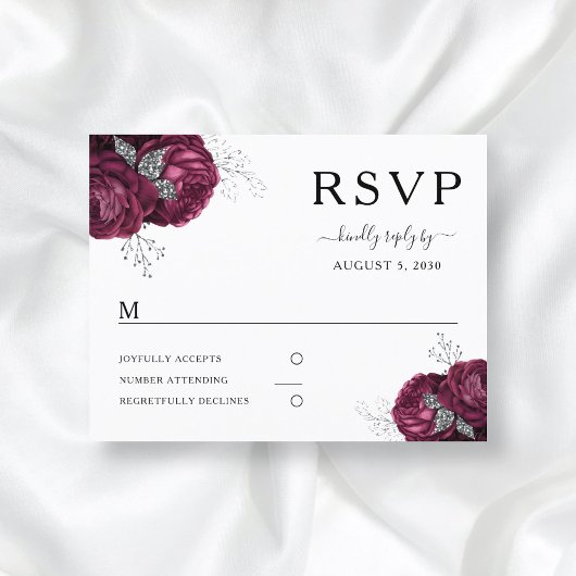 Carte Postale Elégant Floral Bourgogne Peonies Mariage RSVP