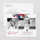 Carte Postale Élégant floral diplômé photo merci (Devant / Derrière)