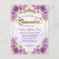Elégant Floral Lumière Purple Or Tiara Quinceañera