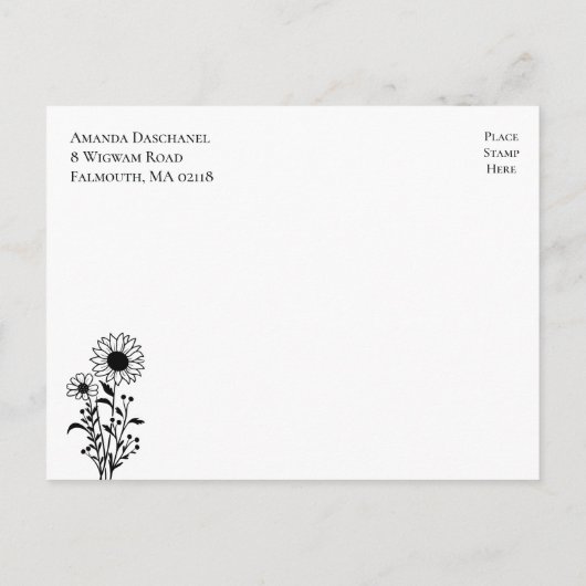 Carte Postale Élégant floral mariage noir et blanc, save the dat (Dos)