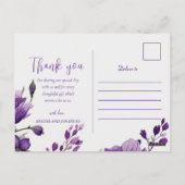 Carte Postale Élégant Floral Purple Chic Boho Mariage Merci (Dos)