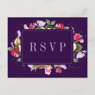 Carte Postale Elégant Floral Purple Rose Lilac Mariage RSVP