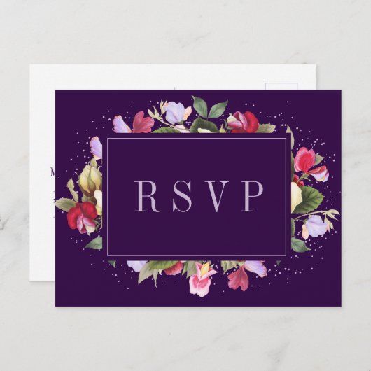 Carte Postale Elégant Floral Purple Rose Lilac Mariage RSVP (Devant / Derrière)