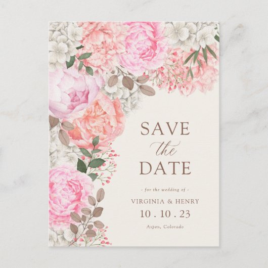 Carte Postale Élégant Floral Save The Date (Devant)