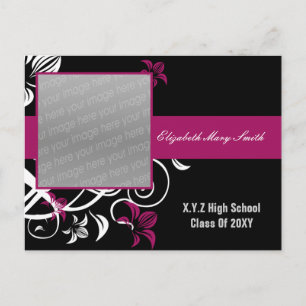 Carte Postale élégant fuchsia rose photo Graduation Invitation