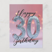 Carte Postale Élégant Glam Chic rose et brillant argent 30e (Devant)