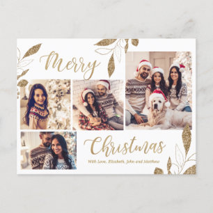 Carte Postale Elegant Gold 4 Photo Collage Botanique Noël