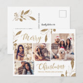 Carte Postale Elegant Gold 4 Photo Collage Botanique Noël (Devant / Derrière)
