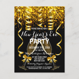 Carte Postale Elegant Gold Black Nouvel An`s Eve Party Invitatio